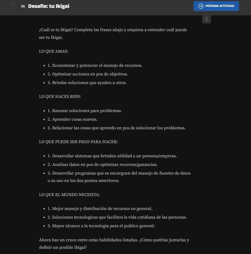 Imagen de formulario Ikigai completado