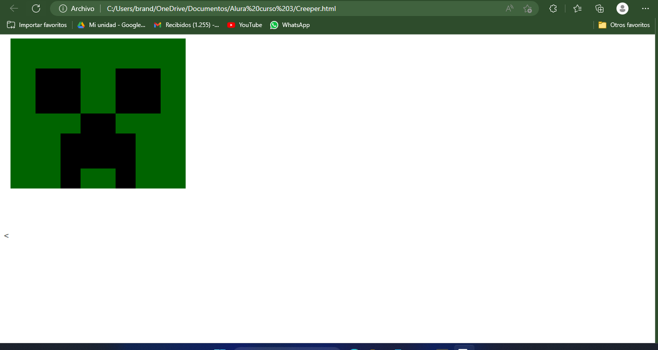 Screenshot de como quedo la cabeza del creeper