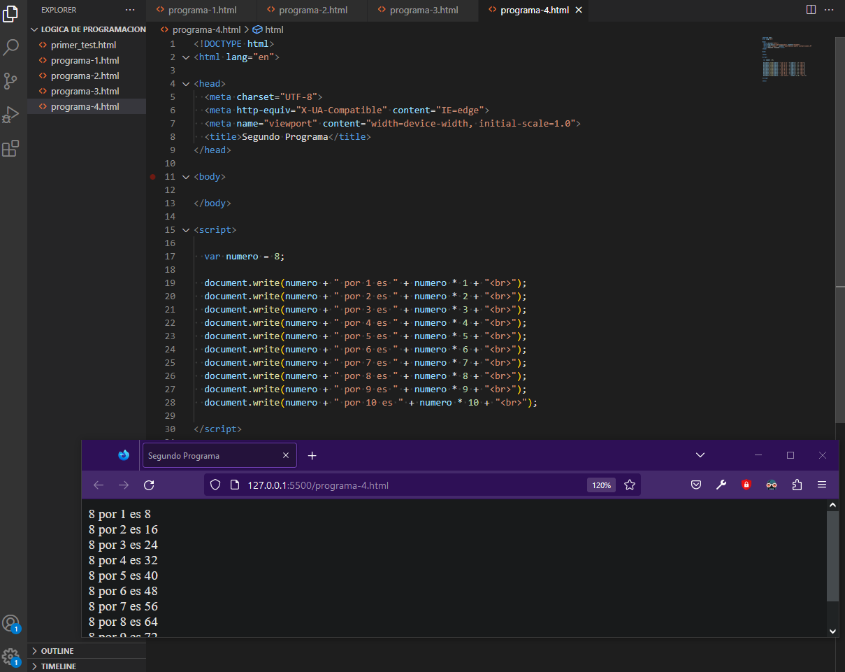 Tabla de multiplicar con codigo