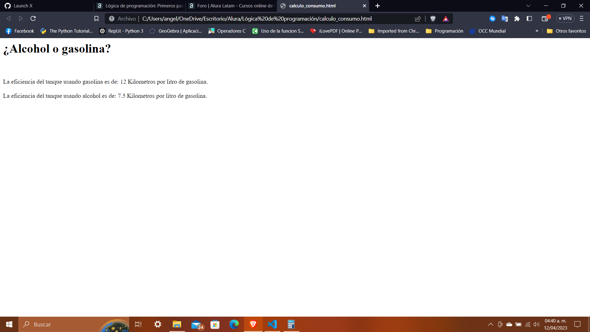 Resultado del código