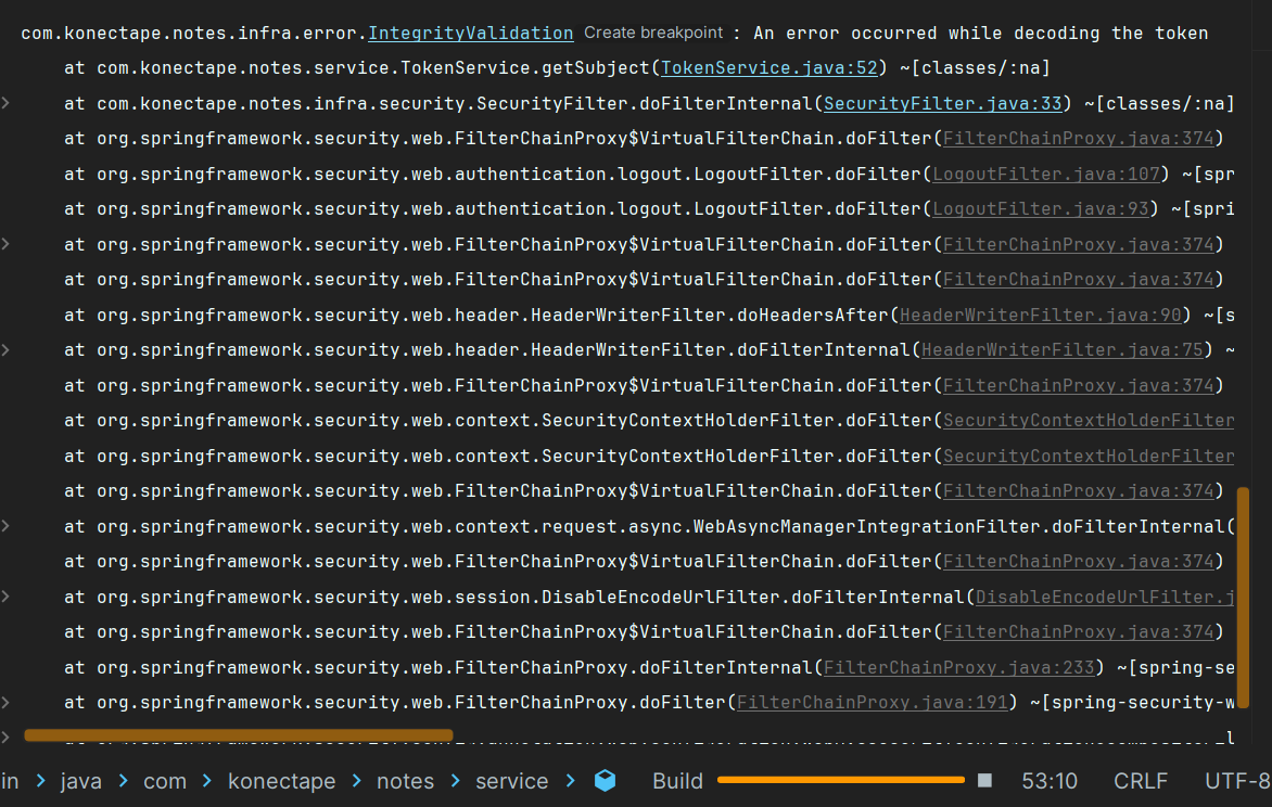 Stacktrace error en la consola