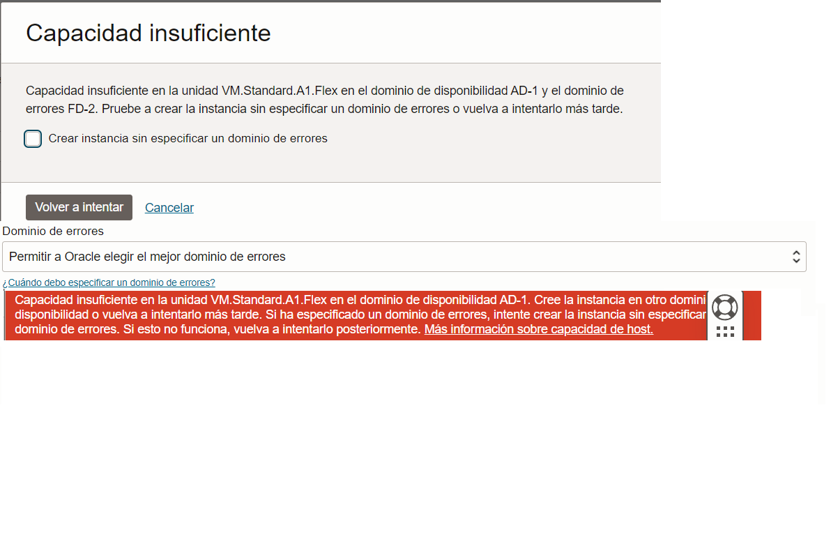 error al crear la instancia