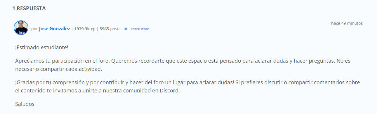 Captura de pantalla de una respuesta a un topico del foro