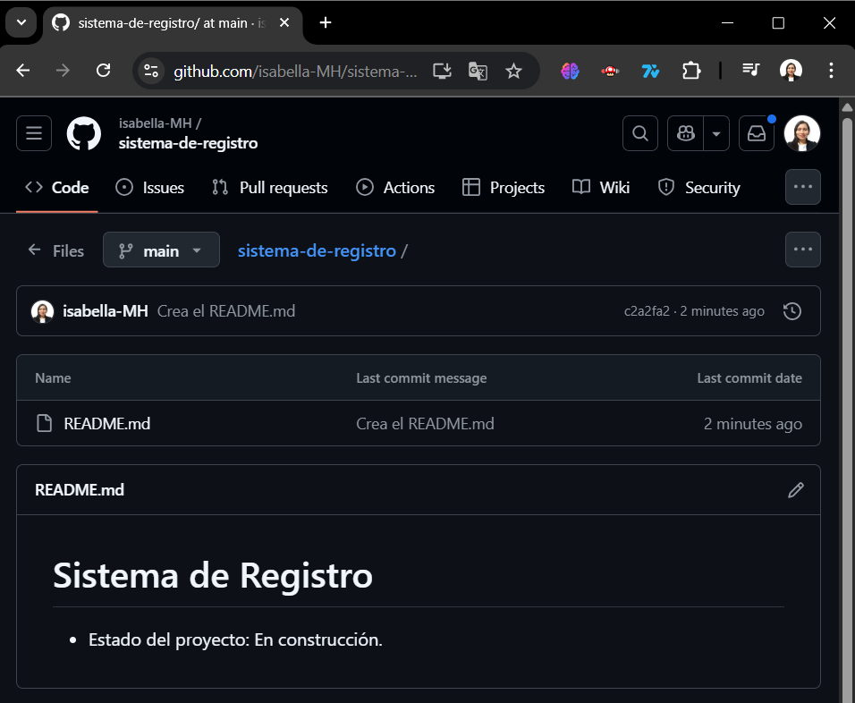 Repositorio en GitHub sistema-de-registro