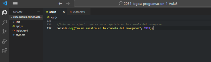 Codigo que se deberá ver en la consola del navegador