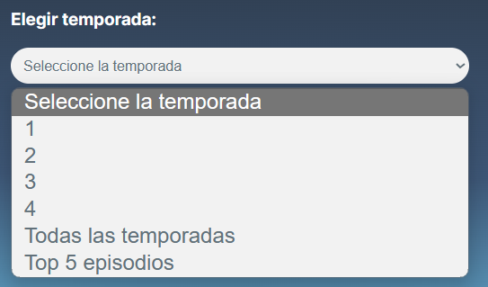 Menú desplegable de temporadas de una serie específica