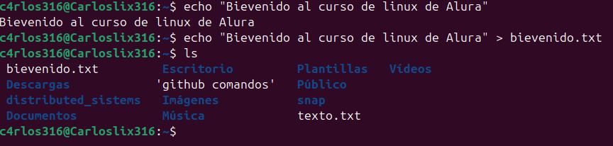 Comandos linux para crear archivos y mostrar el texto