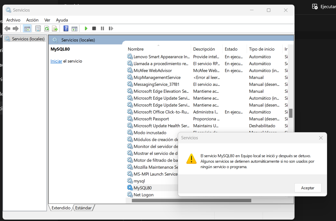 no se reestablece mysql80