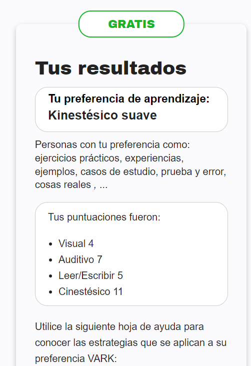 Resultado de cuestionario VARK