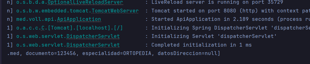 Imagen de la consola de java con los datos del medico