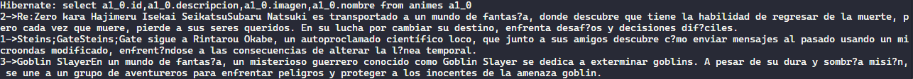 Respuesta mostrada en consola mostrando textos almacenados sin mostrar correctamente la tilde