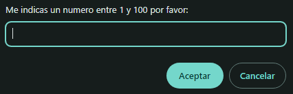 Esta imagen hace referencia al juego que estamos desarrollando en el curso, aquí nos indican que introduzcamos un número entre el 1 y 100 amablemente.