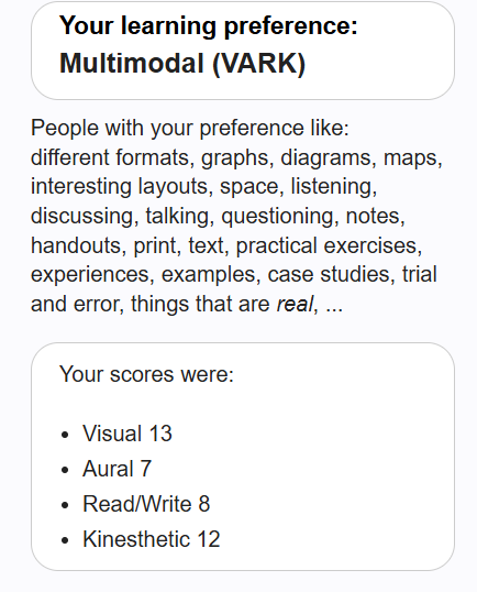 Multimodal VARK learning preference