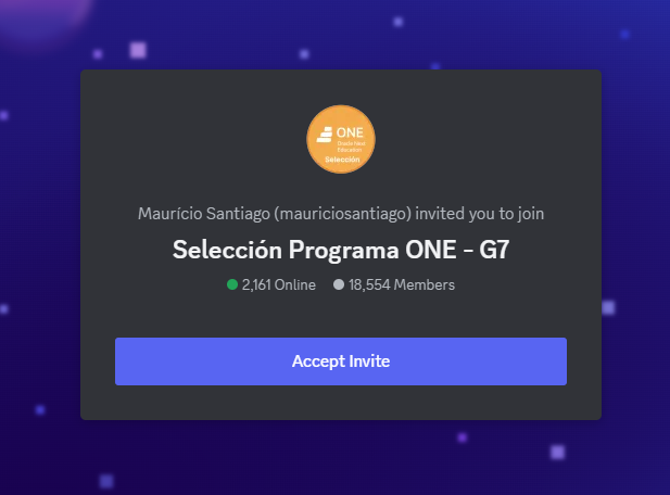 En pantalla aparece la opcion para aceptar la invitacion al grupo de Discord