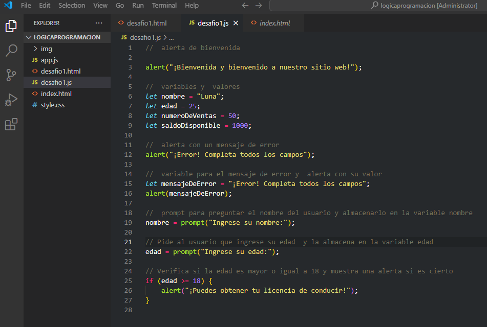 Soluciones al desafio 1, Archivo  desafio1.js