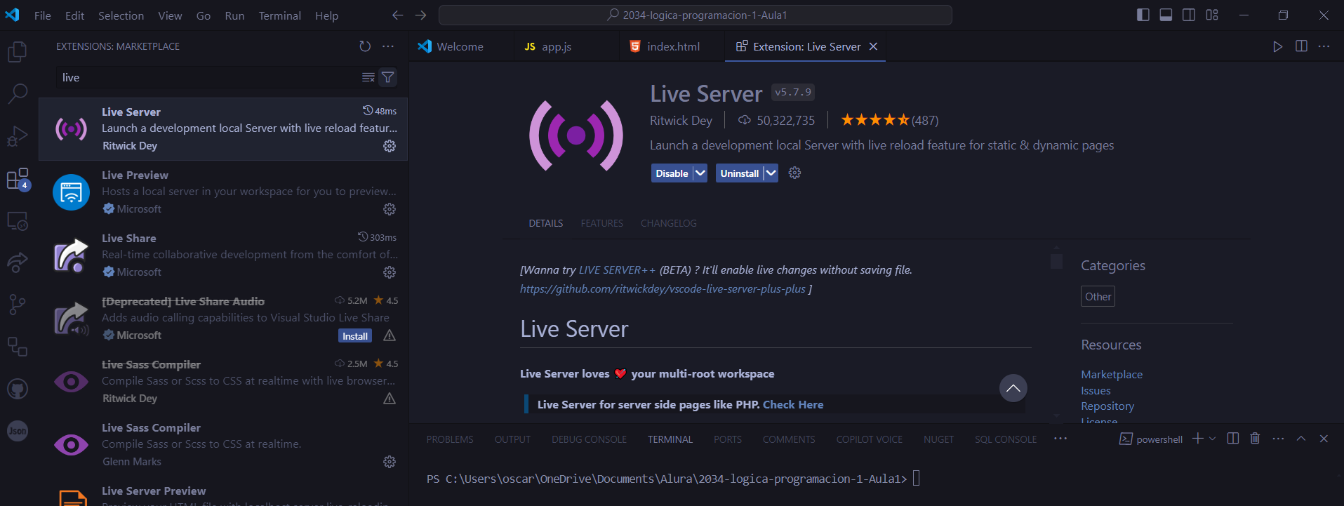 Extension live server visual studio code