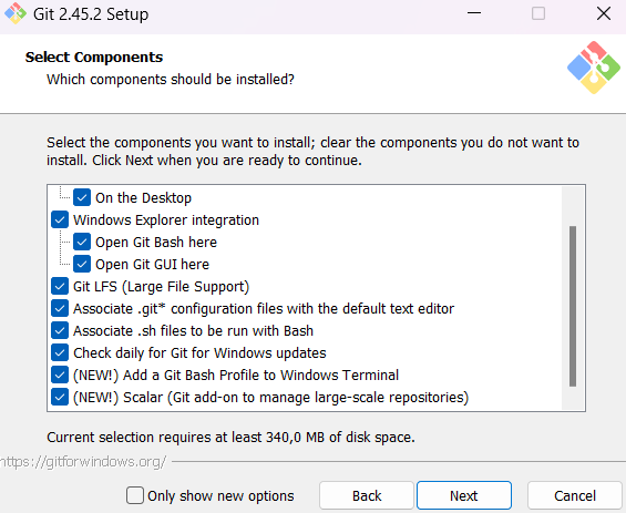 descripcion de configuracion de git estan señaladas todas las ociones en la pantalla 