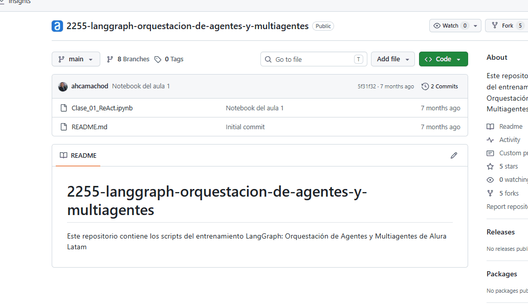 Animación que muestra cómo seleccionar la rama (branch) de la clase en un repositorio de GitHub