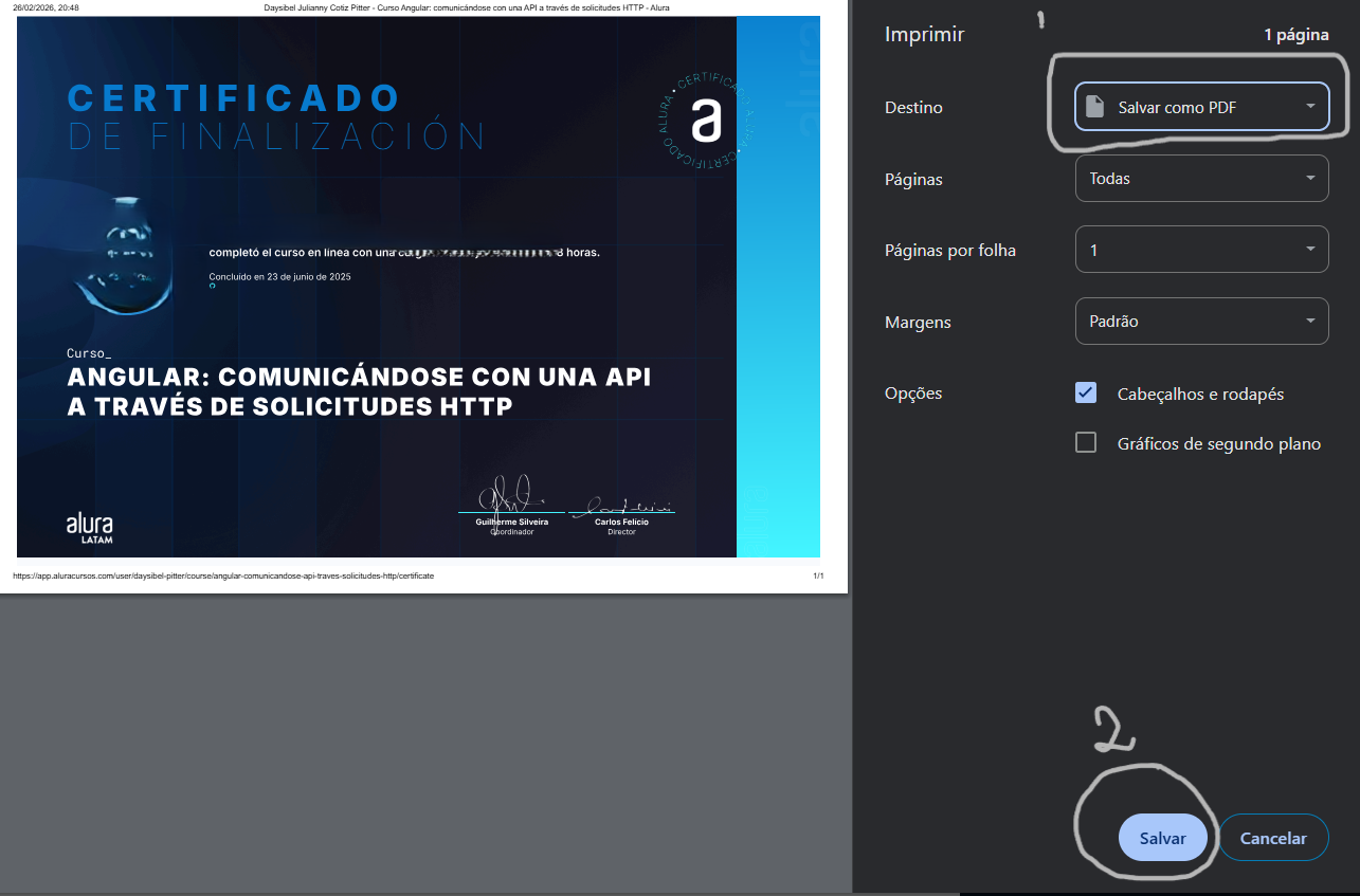 Imagen con opciones de imprimir, donde tenemos un select con varias opciones, donde la segunda opcion que es la escogida es guardar como pdf, y en la parte inferior derecha tenemos un boton de guardar