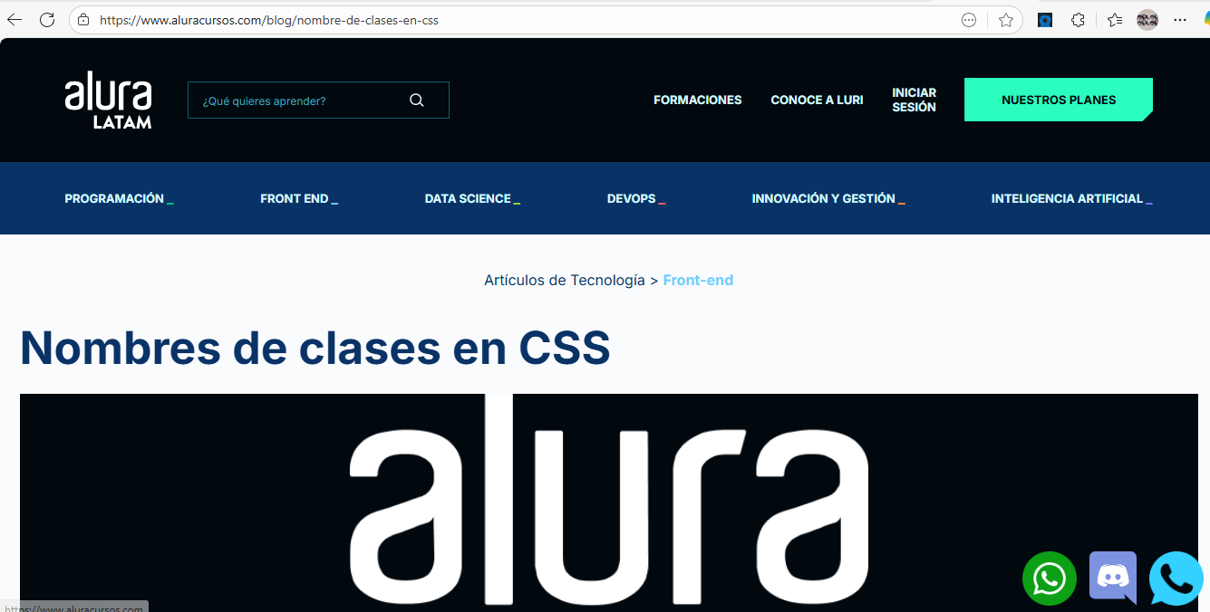 imagen de un capture de pantalla mostrando el articulo sobre las clases css