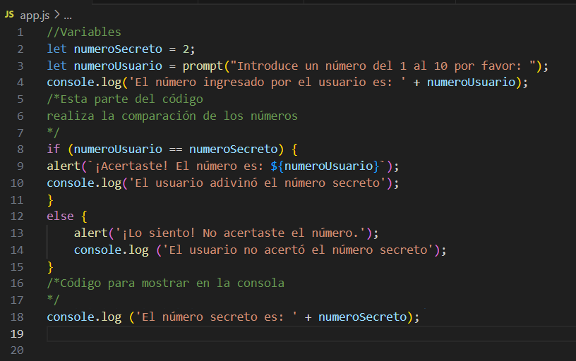 Código mostrando el uso de console.log