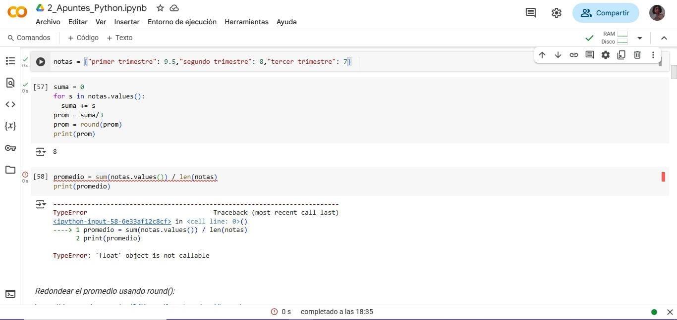 Captura de pantalla de código en google colab