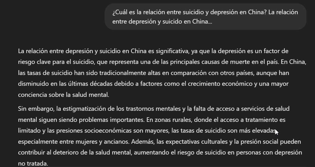 Relación entre Suicidio y depresión en China