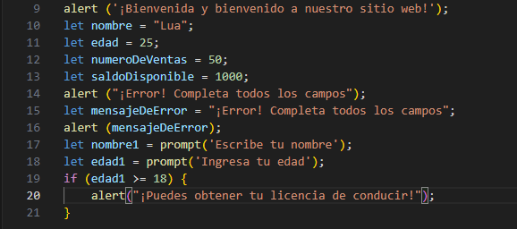 Fragmento de código en JavaScript