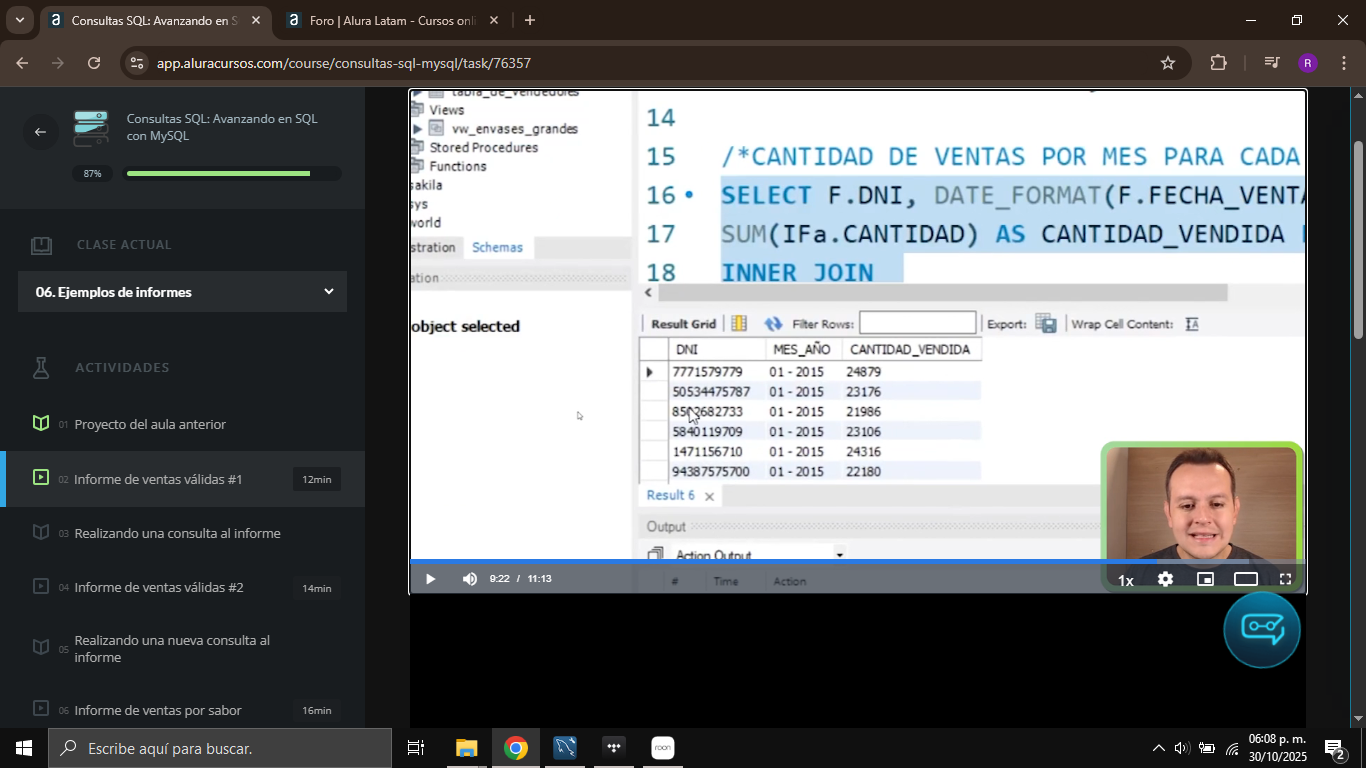 Captura de pantalla del resultado de la consulta