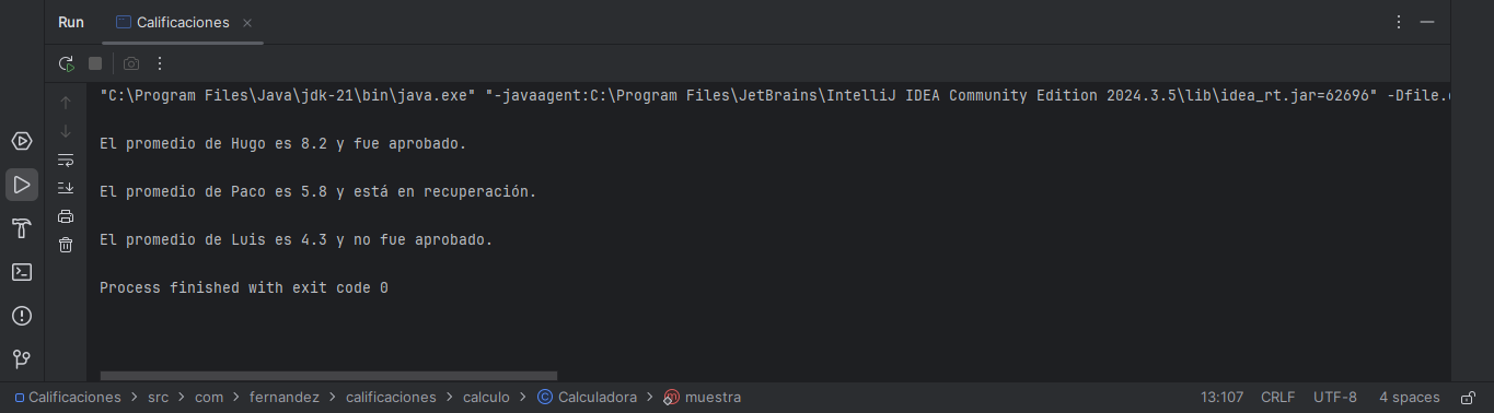 Imagen del código corriendo