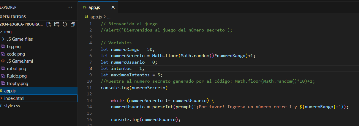 Captura de Visual Studio Code con el código del desafio