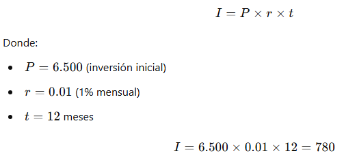 formula de interes simple, con los datos de un problema