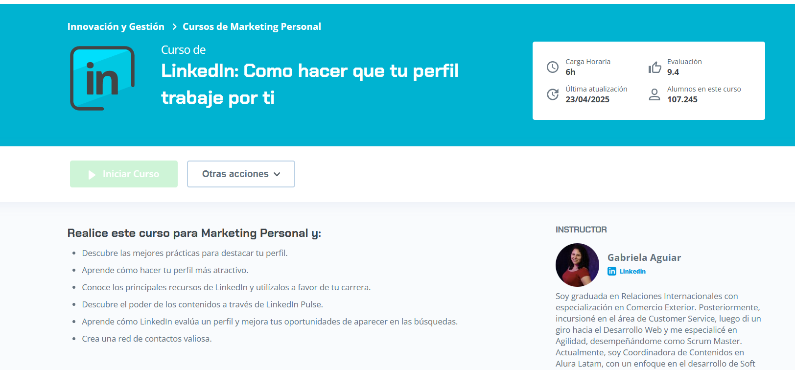 Foto de como sale el curso ya que no me deja iniciarlo