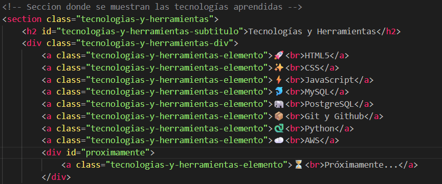 Captura de pantalla de código HTML