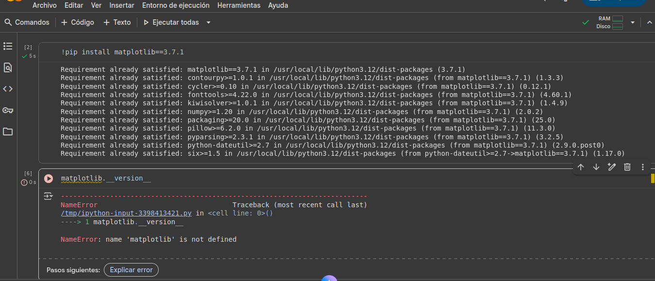 Captura pantalla error consulta de version matplotlib