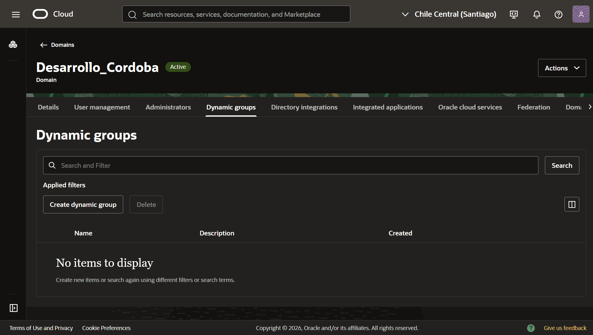 Imagen consola Oracle