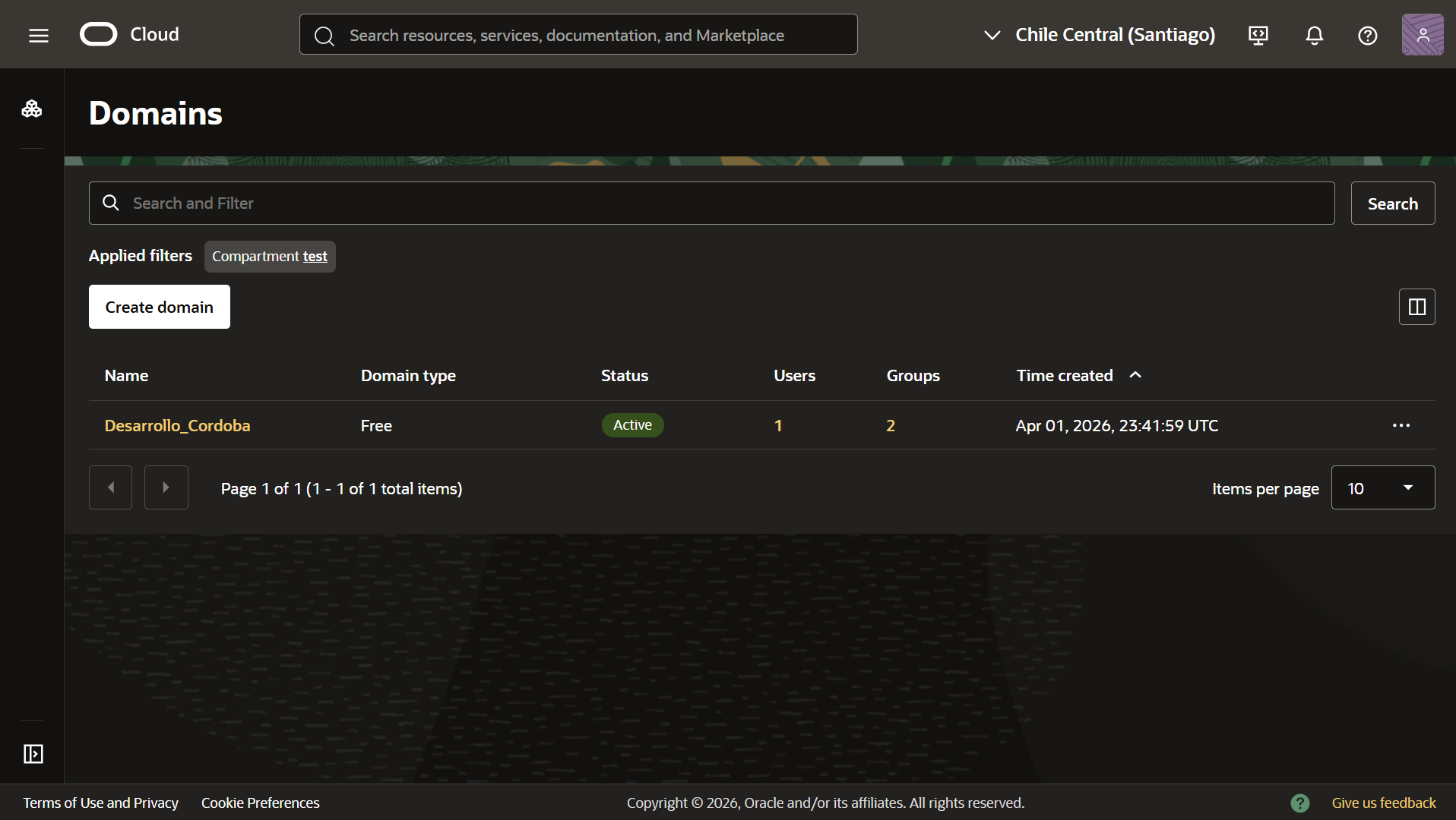 Imagen consola Oracle