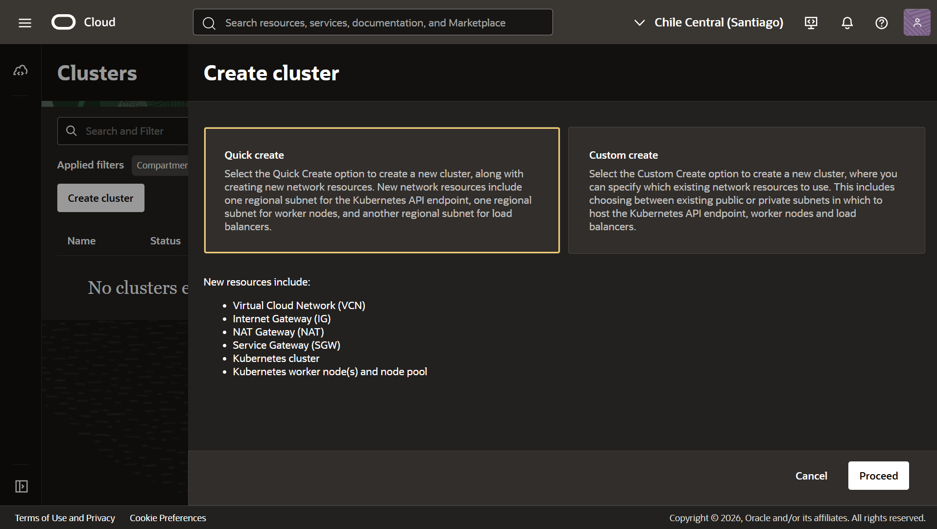 Imagen consola Oracle Cloud 