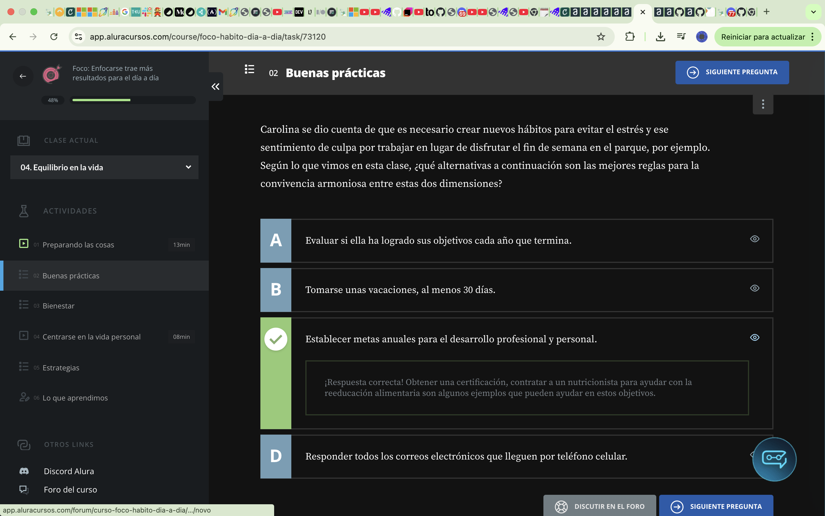 elección correcta de respuesta