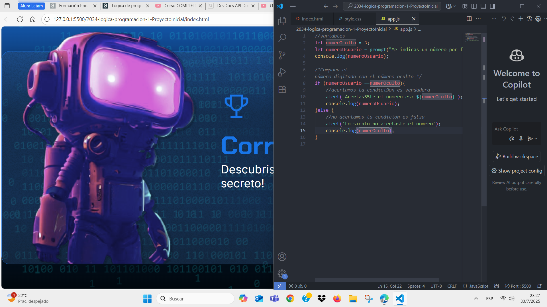 Líneas console.log añadidas
