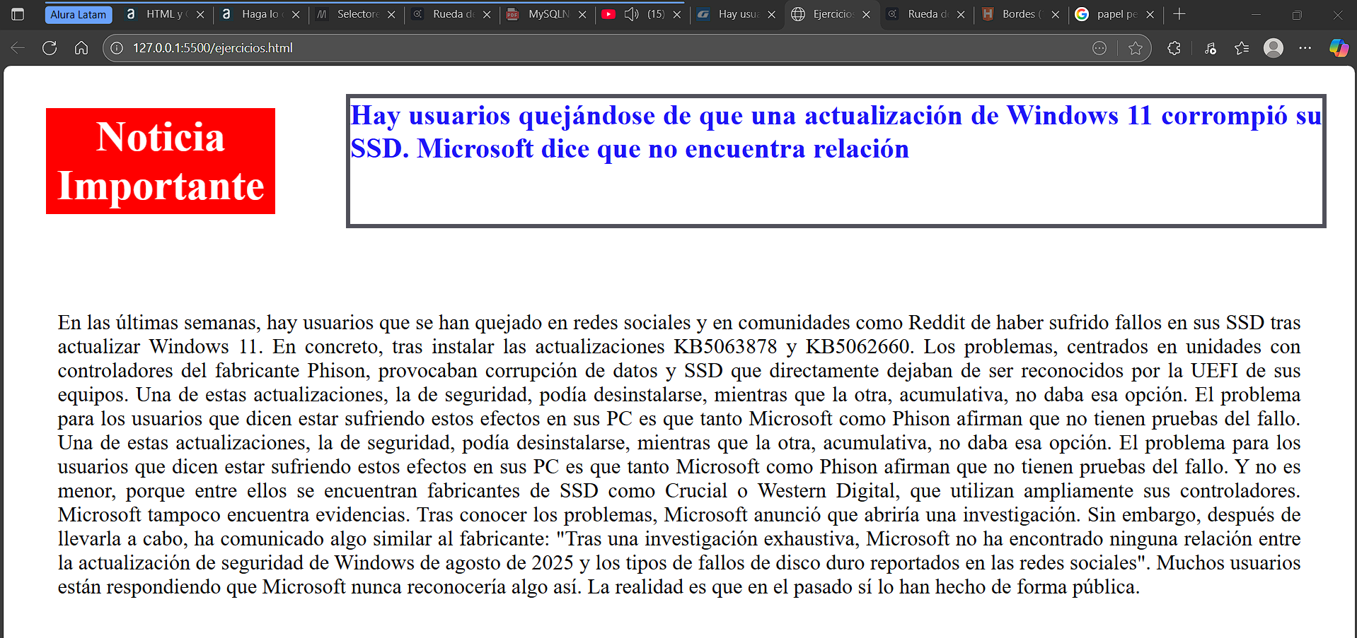 Práctica de estilizado de una noticia