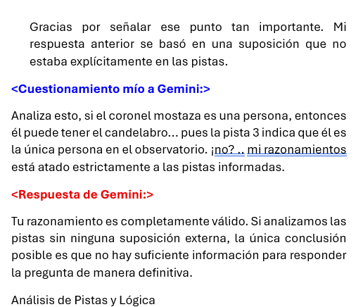 Cuarto Promt: cuestionamiento mío a Gemini para que analice mi punto de vista