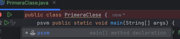 atajo linea de código método main digitando "PSVM"