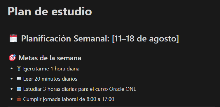 Imagenes que contienen mi plan de estudio de esta semana, incluyendo actividad fisica y recreativa