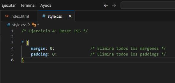 EJERCICIO 4: Entendiendo y aplicando el reset CSS