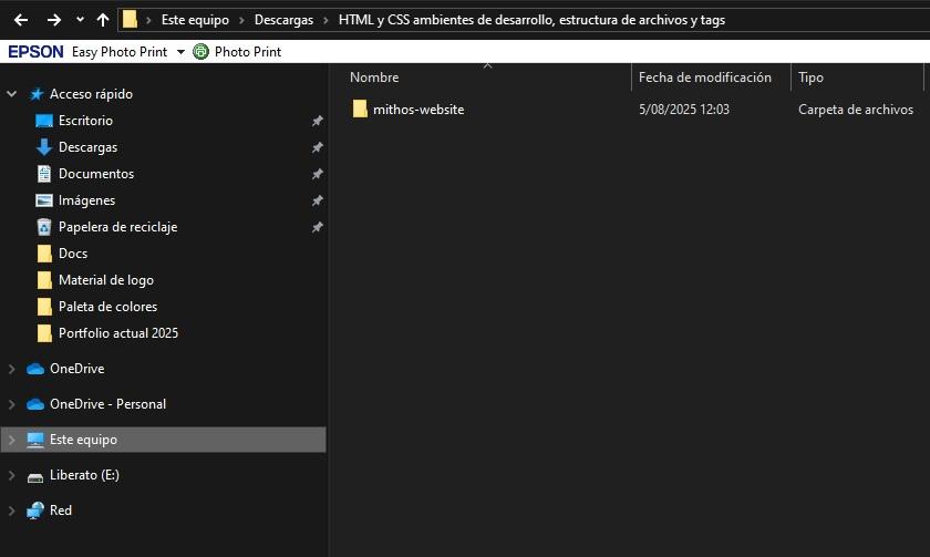 Creación de carpeta con el proyecto