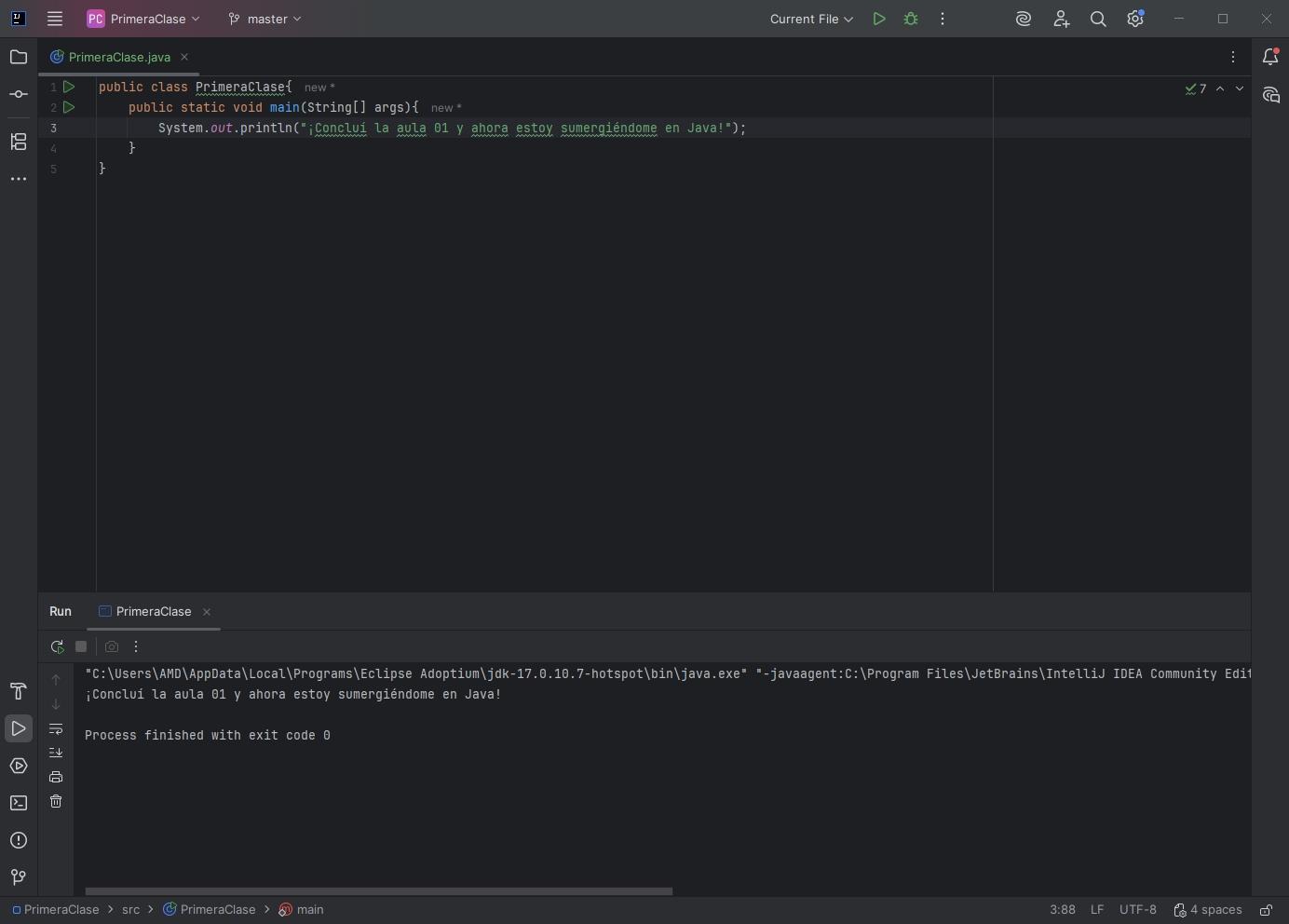 Captura de pantalla mostrando la solucion de java creando tu primera aplicacion
