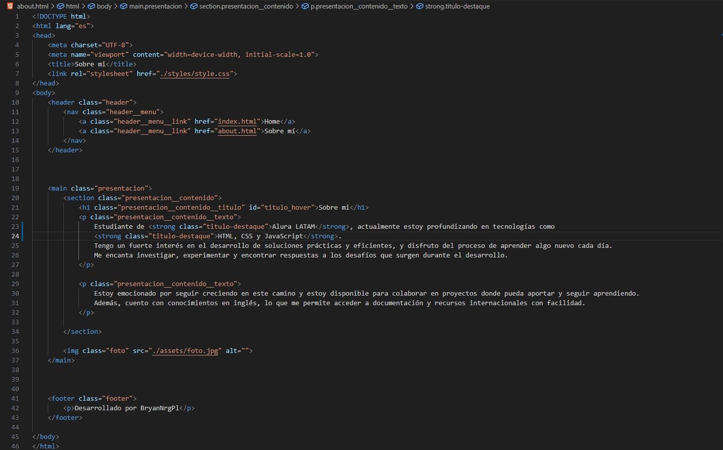 captura de pantalla de about.html