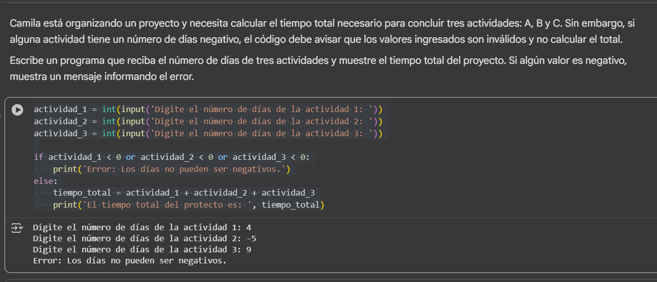 Ejecucion con día negativo, arroja error