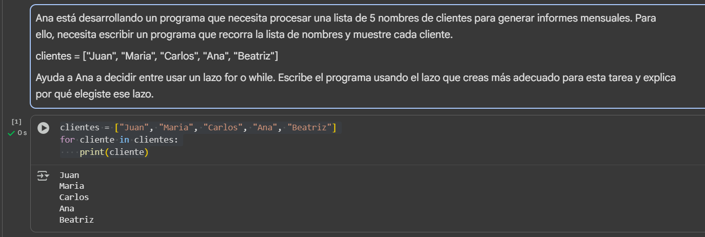 Ejecucion lazo for para lista clientes
